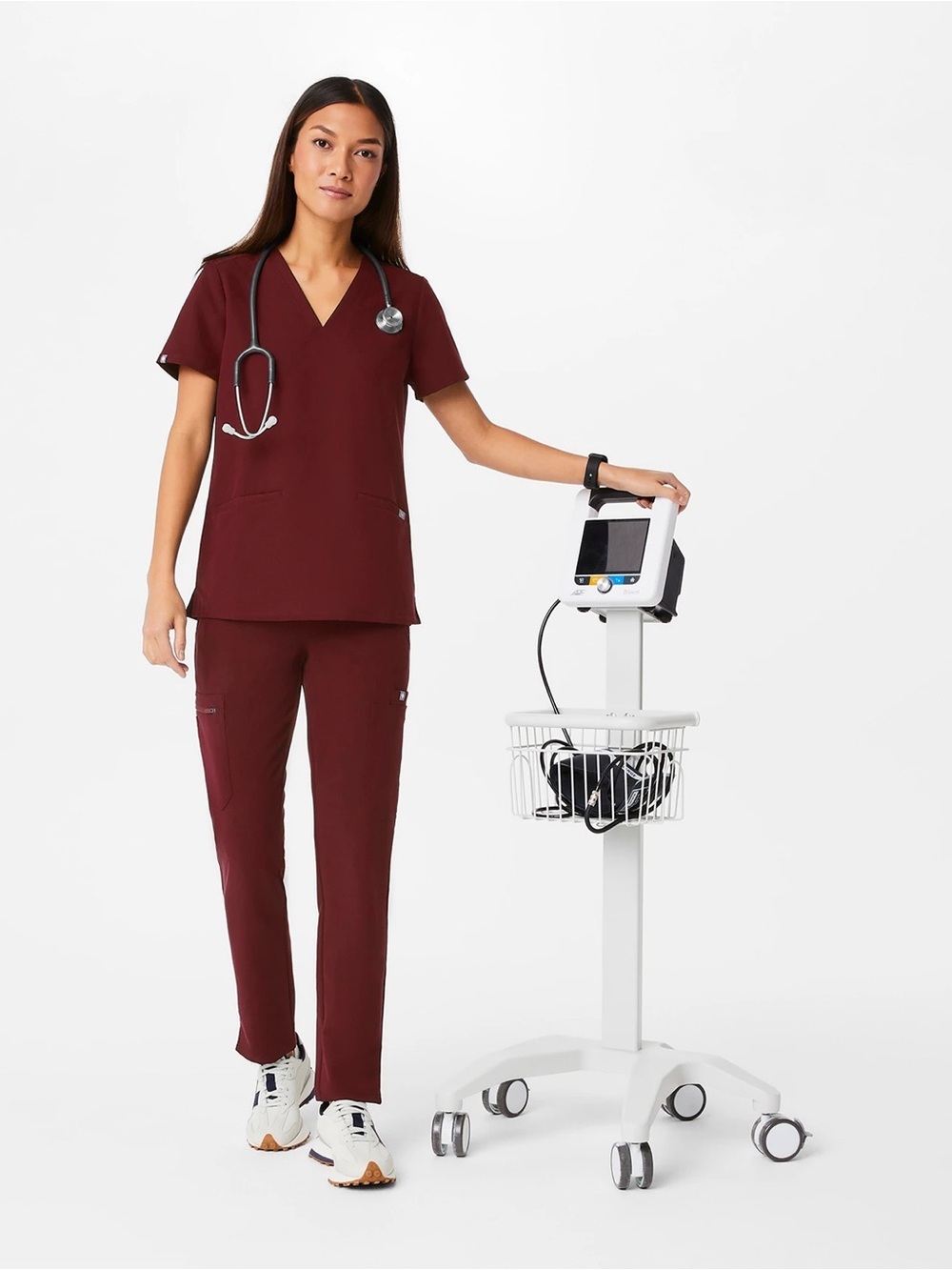 FIGS Casma Three-Pocket Scrub Top in Burgundy